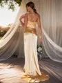 Sheath/Column One-Shoulder Contemporary Sleeveless Sweep Train Silk like Satin Bridesmaid Dresses
