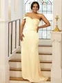 Sheath/Column One-Shoulder Sleeveless Sweep Train Clean-lined Silk like Satin Bridesmaid Dresses