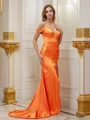 Sheath/Column V-Neck Slinky Sleeveless Sweep Train Silk like Satin Bridesmaid Dresses