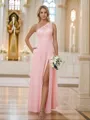 A-line One-Shoulder Dazzling Sleeveless Floor-Length Chiffon Bridesmaid Dresses