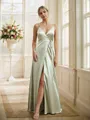 A-line V-Neck Trendy Sleeveless Floor-Length Silk like Satin Bridesmaid Dresses