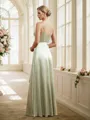 A-line V-Neck Trendy Sleeveless Floor-Length Silk like Satin Bridesmaid Dresses