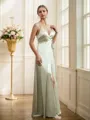 A-line V-Neck Trendy Sleeveless Floor-Length Silk like Satin Bridesmaid Dresses