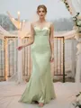Sheath/Column V-Neck Va-va-voom Sleeveless Floor-Length Silk like Satin Bridesmaid Dresses