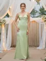 Sheath/Column V-Neck Va-va-voom Sleeveless Floor-Length Silk like Satin Bridesmaid Dresses
