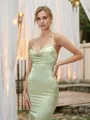 Sheath/Column V-Neck Va-va-voom Sleeveless Floor-Length Silk like Satin Bridesmaid Dresses