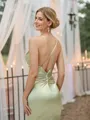 Sheath/Column V-Neck Va-va-voom Sleeveless Floor-Length Silk like Satin Bridesmaid Dresses