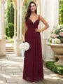 A-line V-Neck Delicate Sleeveless Floor-Length Chiffon Bridesmaid Dresses
