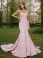 Trumpet/Mermaid Flair Sweetheart Sleeveless Sweep Train Stretch Crepe Bridesmaid Dresses