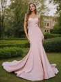 Trumpet/Mermaid Flair Sweetheart Sleeveless Sweep Train Stretch Crepe Bridesmaid Dresses