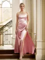 Sheath/Column Spaghetti Straps Flattering Sleeveless Floor-Length Silk like Satin Bridesmaid Dresses