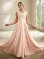 A-line Scoop Delicate Sleeveless Floor-Length Chiffon Bridesmaid Dresses