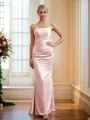 Sheath/Column Spaghetti Straps Curve-enhancing Sleeveless Floor-Length Silk like Satin Bridesmaid Dresses