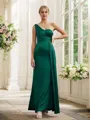 Sheath/Column One-Shoulder Form-fitting Sleeveless Floor-Length Silk like Satin Bridesmaid Dresses