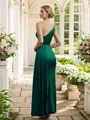 Sheath/Column One-Shoulder Form-fitting Sleeveless Floor-Length Silk like Satin Bridesmaid Dresses