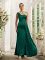 Sheath/Column One-Shoulder Form-fitting Sleeveless Floor-Length Silk like Satin Bridesmaid Dresses