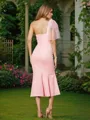 Sheath/Column One-Shoulder Figure-hugging Sleeveless Tea-Length Stretch Crepe Bridesmaid Dresses