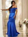 Sheath/Column Off-the-Shoulder Sleeveless Elegant Sweep Train Silk like Satin Bridesmaid Dresses