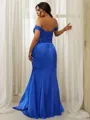 Sheath/Column Off-the-Shoulder Sleeveless Elegant Sweep Train Silk like Satin Bridesmaid Dresses