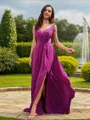 A-line V-Neck Glam Sleeveless Sweep Train Chiffon Bridesmaid Dresses