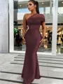 Sheath/Column Classic One-Shoulder Satin Floor-Length Bridesmaid Dress With Pleated