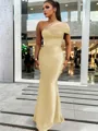 Sheath/Column Classic One-Shoulder Satin Floor-Length Bridesmaid Dress With Pleated