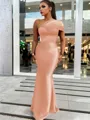 Sheath/Column Classic One-Shoulder Satin Floor-Length Bridesmaid Dress With Pleated