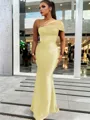 Sheath/Column Classic One-Shoulder Satin Floor-Length Bridesmaid Dress With Pleated