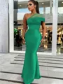 Sheath/Column Classic One-Shoulder Satin Floor-Length Bridesmaid Dress With Pleated