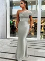 Sheath/Column Classic One-Shoulder Satin Floor-Length Bridesmaid Dress With Pleated
