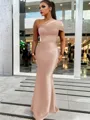 Sheath/Column Classic One-Shoulder Satin Floor-Length Bridesmaid Dress With Pleated