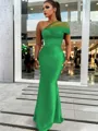 Sheath/Column Classic One-Shoulder Satin Floor-Length Bridesmaid Dress With Pleated