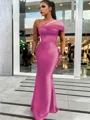 Sheath/Column Classic One-Shoulder Satin Floor-Length Bridesmaid Dress With Pleated