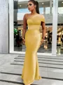 Sheath/Column Classic One-Shoulder Satin Floor-Length Bridesmaid Dress With Pleated
