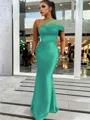 Sheath/Column Classic One-Shoulder Satin Floor-Length Bridesmaid Dress With Pleated