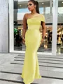 Sheath/Column Classic One-Shoulder Satin Floor-Length Bridesmaid Dress With Pleated