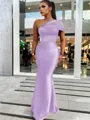 Sheath/Column Classic One-Shoulder Satin Floor-Length Bridesmaid Dress With Pleated