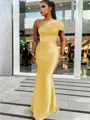 Sheath/Column Classic One-Shoulder Satin Floor-Length Bridesmaid Dress With Pleated