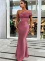 Sheath/Column Classic One-Shoulder Satin Floor-Length Bridesmaid Dress With Pleated