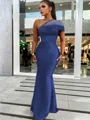 Sheath/Column Classic One-Shoulder Satin Floor-Length Bridesmaid Dress With Pleated