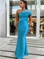 Sheath/Column Classic One-Shoulder Satin Floor-Length Bridesmaid Dress With Pleated
