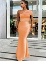 Sheath/Column Classic One-Shoulder Satin Floor-Length Bridesmaid Dress With Pleated