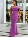 Sheath/Column Classic One-Shoulder Satin Floor-Length Bridesmaid Dress With Pleated