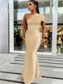 Sheath/Column Classic One-Shoulder Satin Floor-Length Bridesmaid Dress With Pleated