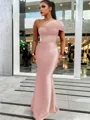Sheath/Column Classic One-Shoulder Satin Floor-Length Bridesmaid Dress With Pleated