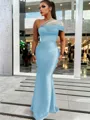 Sheath/Column Classic One-Shoulder Satin Floor-Length Bridesmaid Dress With Pleated