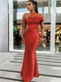 Sheath/Column Classic One-Shoulder Satin Floor-Length Bridesmaid Dress With Pleated