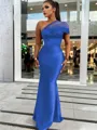 Sheath/Column Classic One-Shoulder Satin Floor-Length Bridesmaid Dress With Pleated