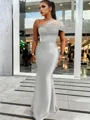 Sheath/Column Classic One-Shoulder Satin Floor-Length Bridesmaid Dress With Pleated