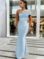 Sheath/Column Classic One-Shoulder Satin Floor-Length Bridesmaid Dress With Pleated